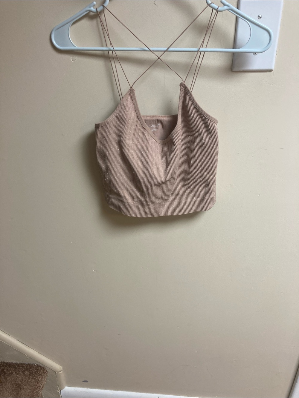 Urban Outfitters Ribbed V-Neck Strappy Crop Top - Nude
